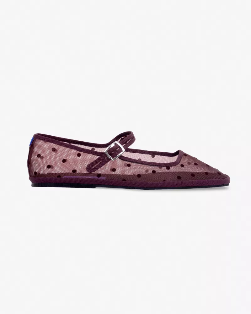 Furlanes Mary Janes Dots Burgundy Mesh Square