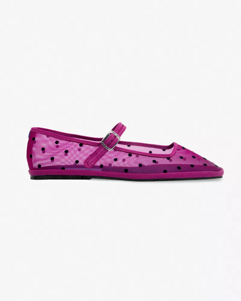 Furlanes Mary Janes Dots Fuchsia Mesh Square