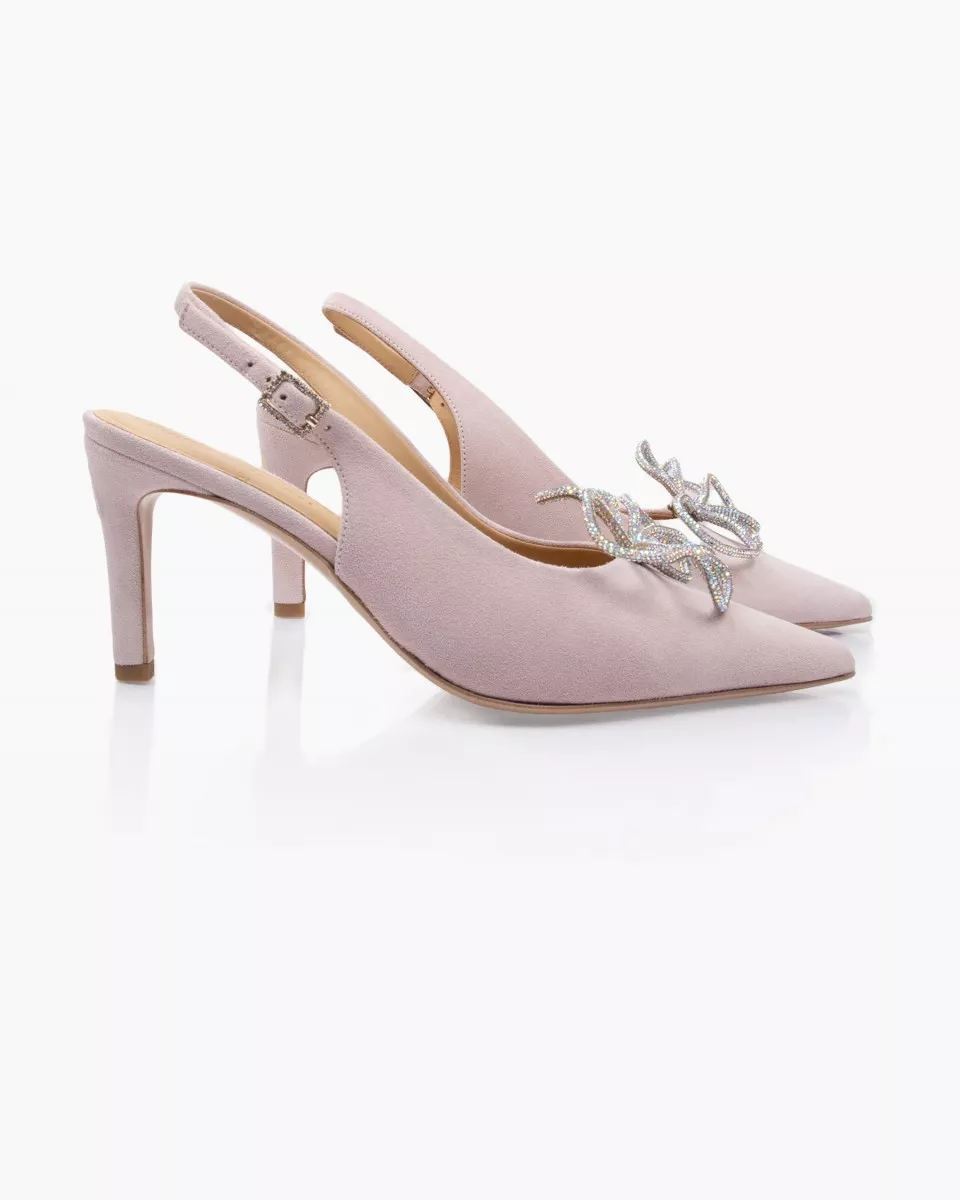 Pale Pink suede stilettos adorned by Inés de Cominges, including one pair of jewel accessories of your choice.