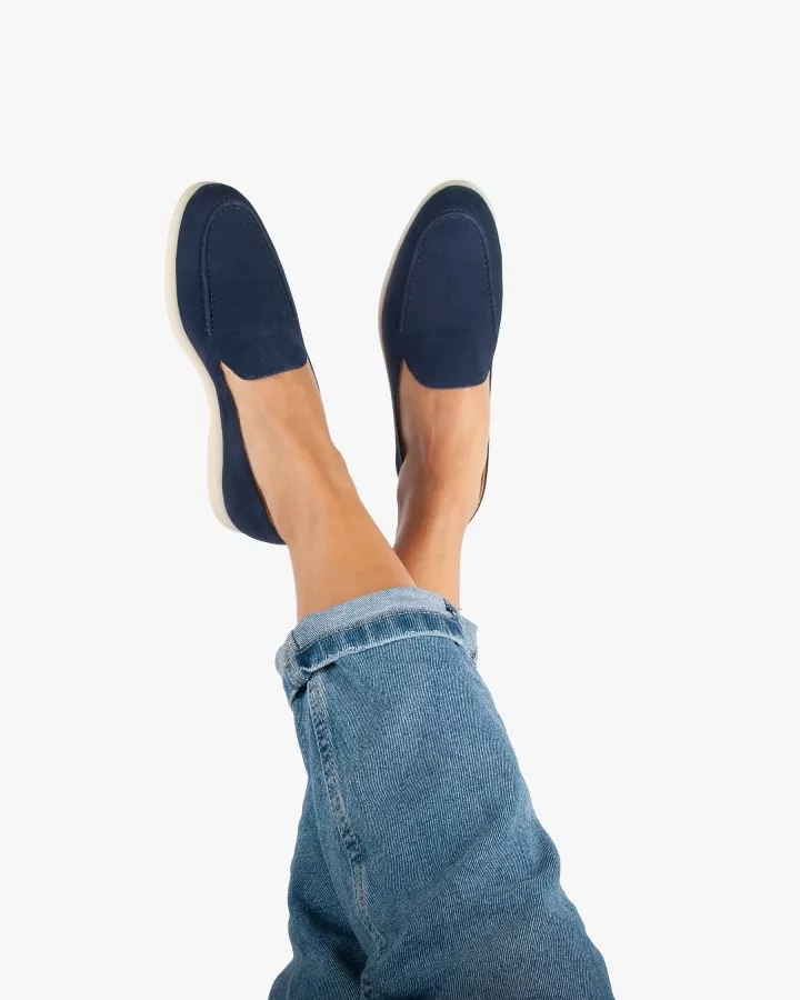 Blue suede mocassins