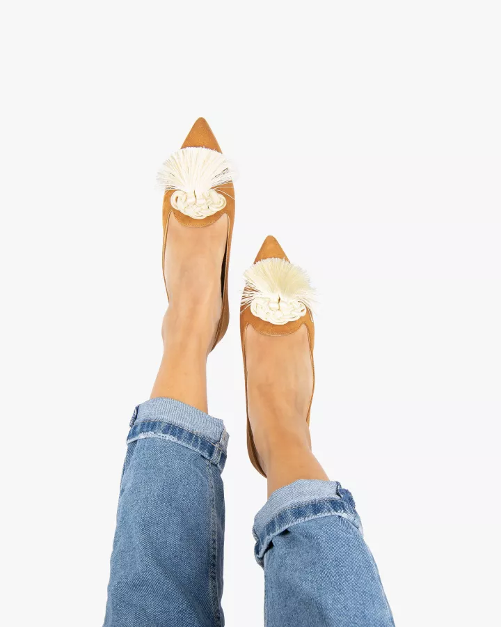 Camel suede pointy slippers with 3 interchangeable accessories of your choice included