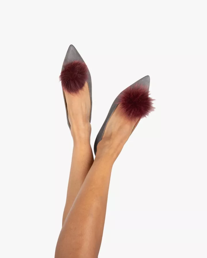 Grey suede pointy slippers with 3 interchangeable accessories of your choice included